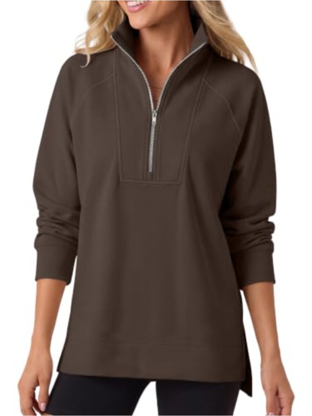 Loose Fleece Half Zip Sweatshirt Pullover with Stand Collar